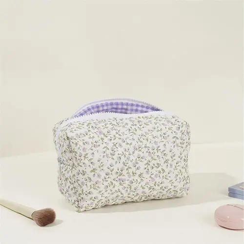 Wholesale Quilted Cotton Cosmetic Bag | Floral Makeup Organizer in Pastel Colors for Beauty Brands & Retailers